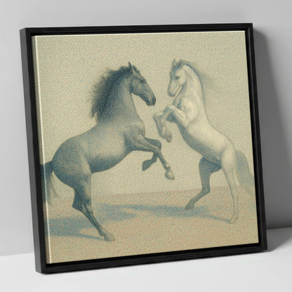 Timeless Equine Encounter wild horses canvas wall art in black frame