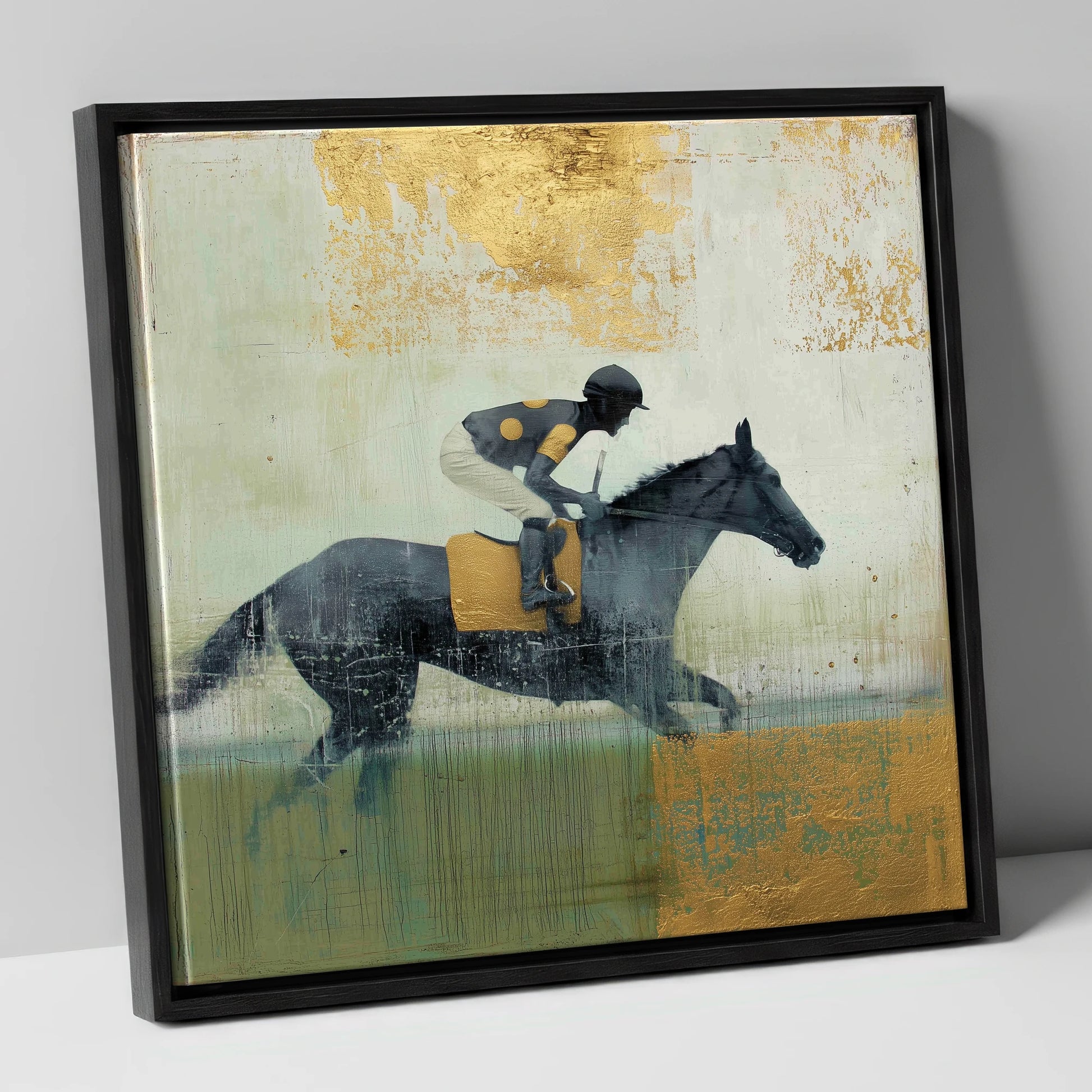 The Golden Furlong racing horse canvas wall art in black frame