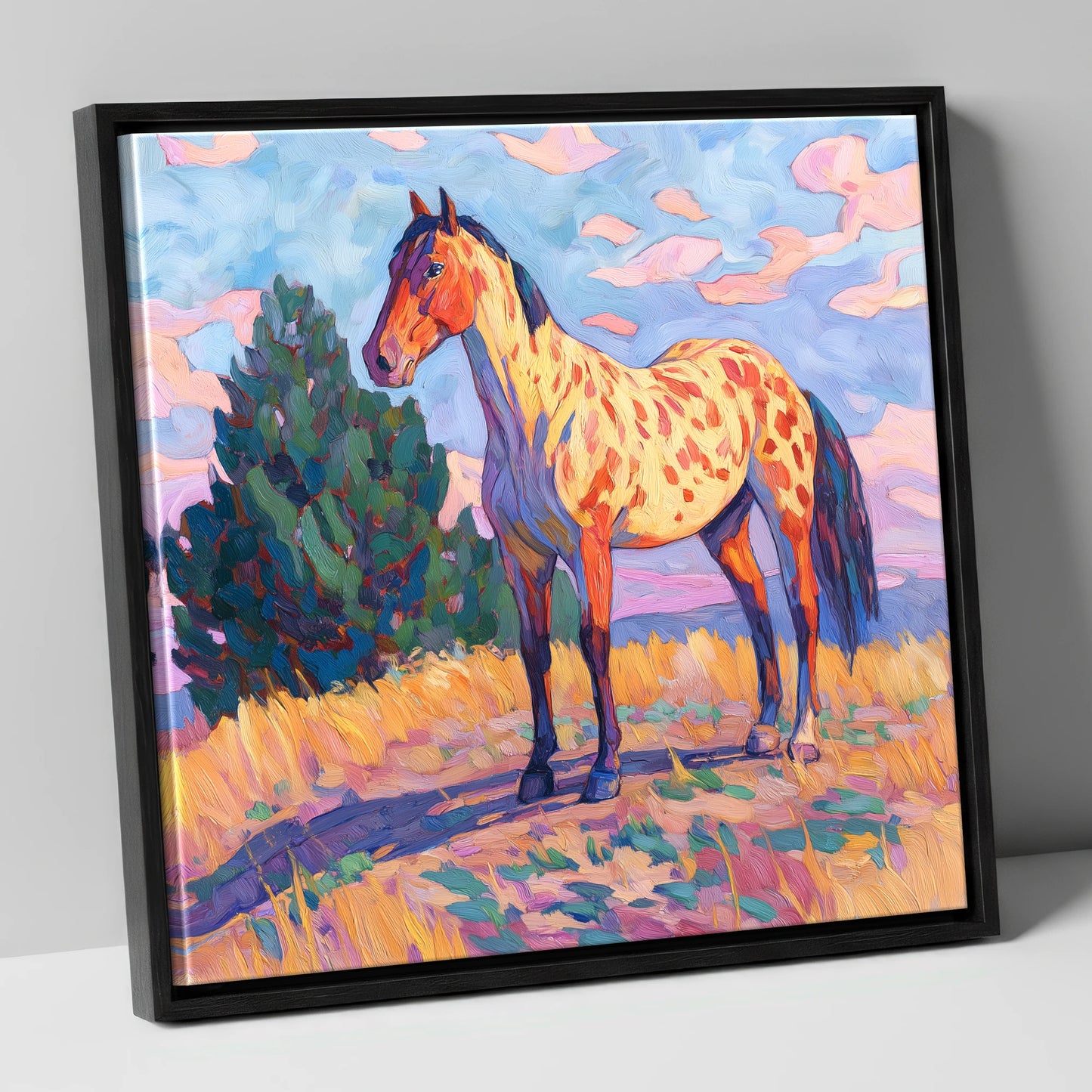 Painted Prairie Appaloosa horse breed canvas wall art in black frame