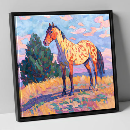 Painted Prairie Appaloosa horse breed canvas wall art in black frame