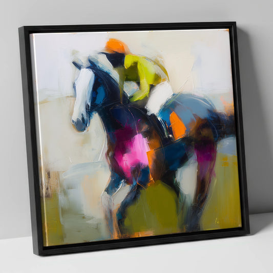 Bold Momentum racing horse canvas wall art in black frame