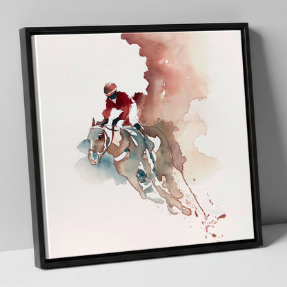 Crimson Surge racing horse canvas wall art in black frame