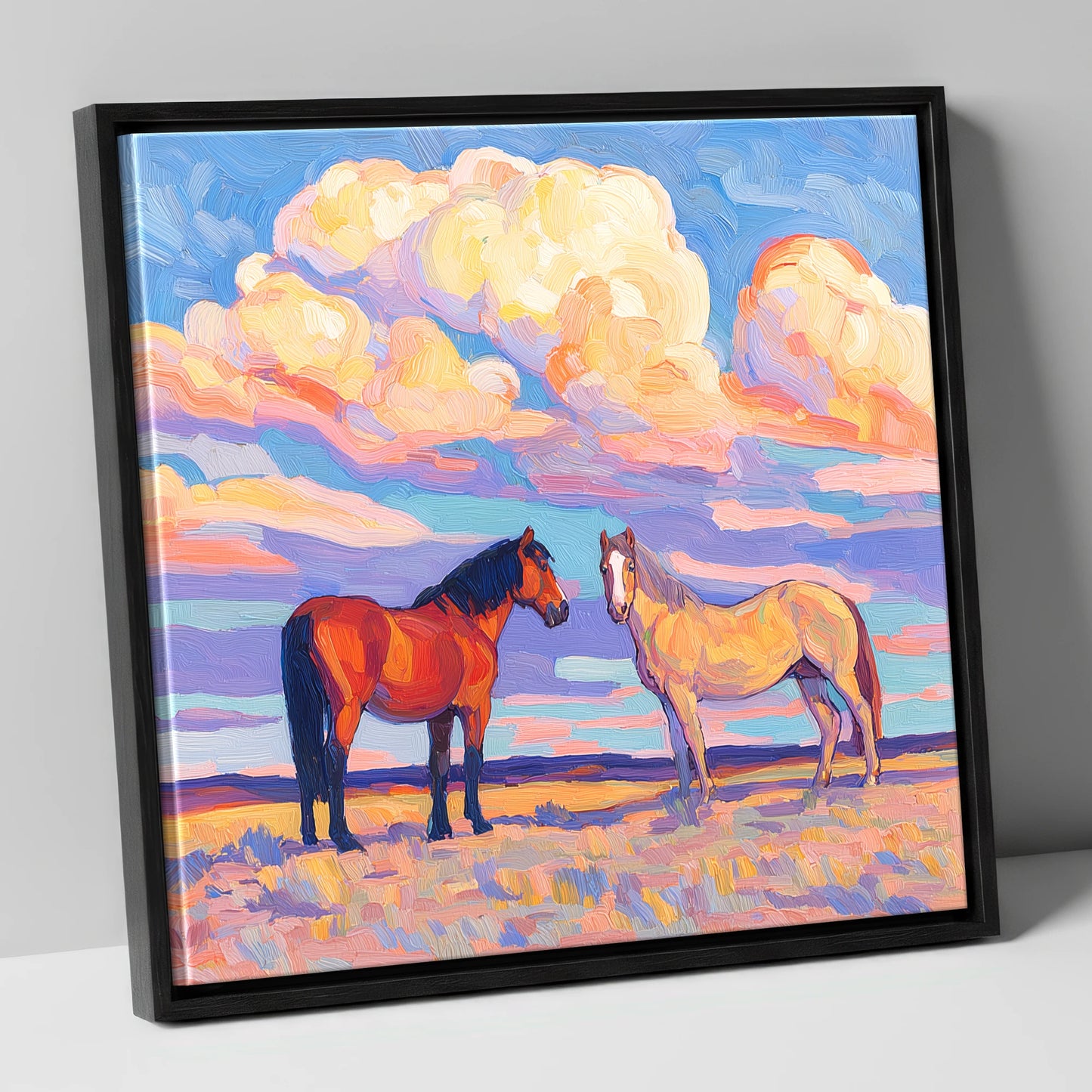 Under Painted Skies horse landscape canvas wall art in black frame