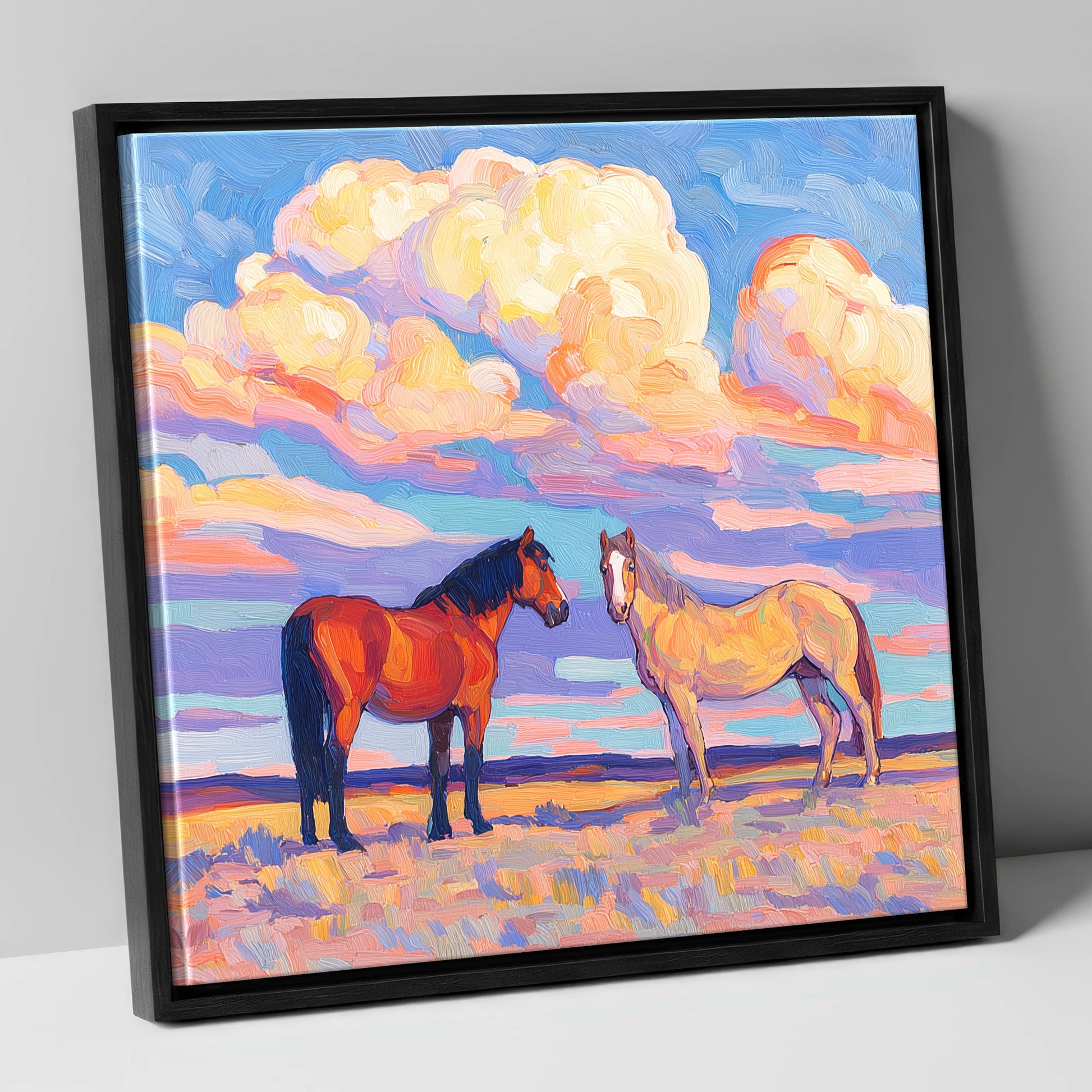 Under Painted Skies horse landscape canvas wall art in black frame