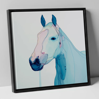 Ethereal Blue Portrait horse portrait canvas wall art in black frame