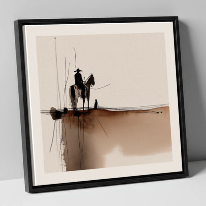 Frontier Silhouette western horse canvas wall art in black frame