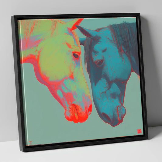 Vivid Connection horse portrait canvas wall art in black frame