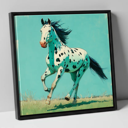 Teal Leopard Appaloosa horse breed canvas wall art in black frame