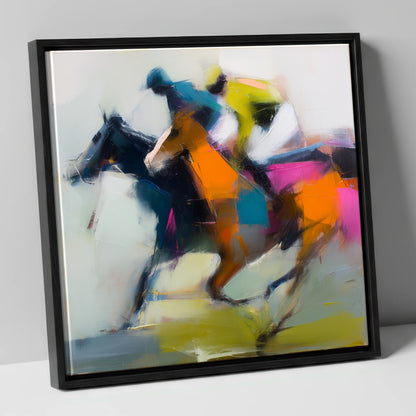 Velocity in Colour racing horse canvas wall art in black frame