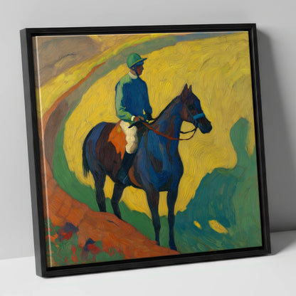 The Blue Thoroughbred racing horse canvas wall art in black frame