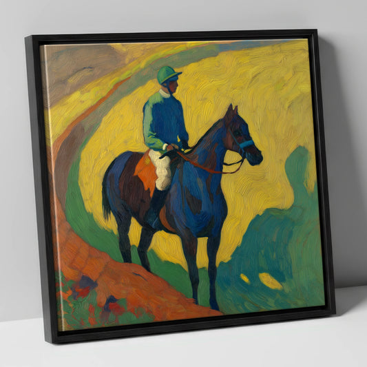 The Blue Thoroughbred racing horse canvas wall art in black frame