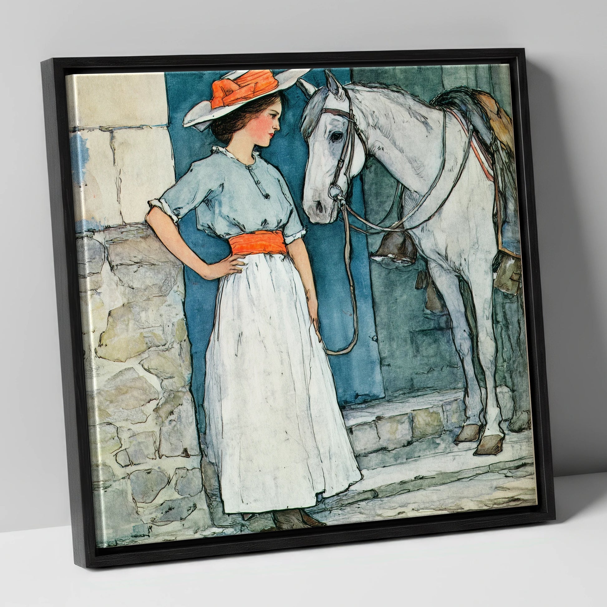 A Patient Companion horse & rider canvas wall art in black frame