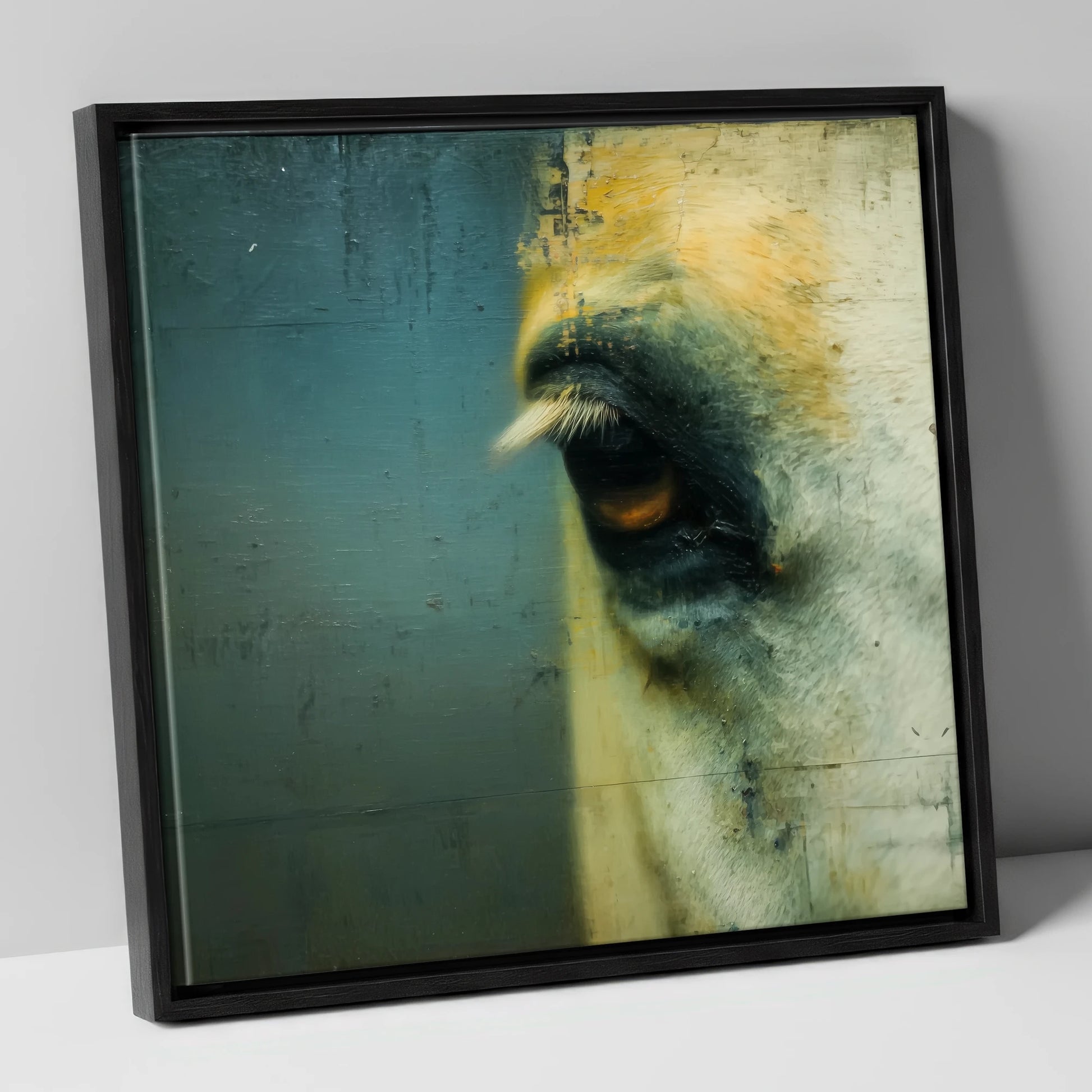 Ochre and Slate Gaze horse portrait canvas wall art in black frame