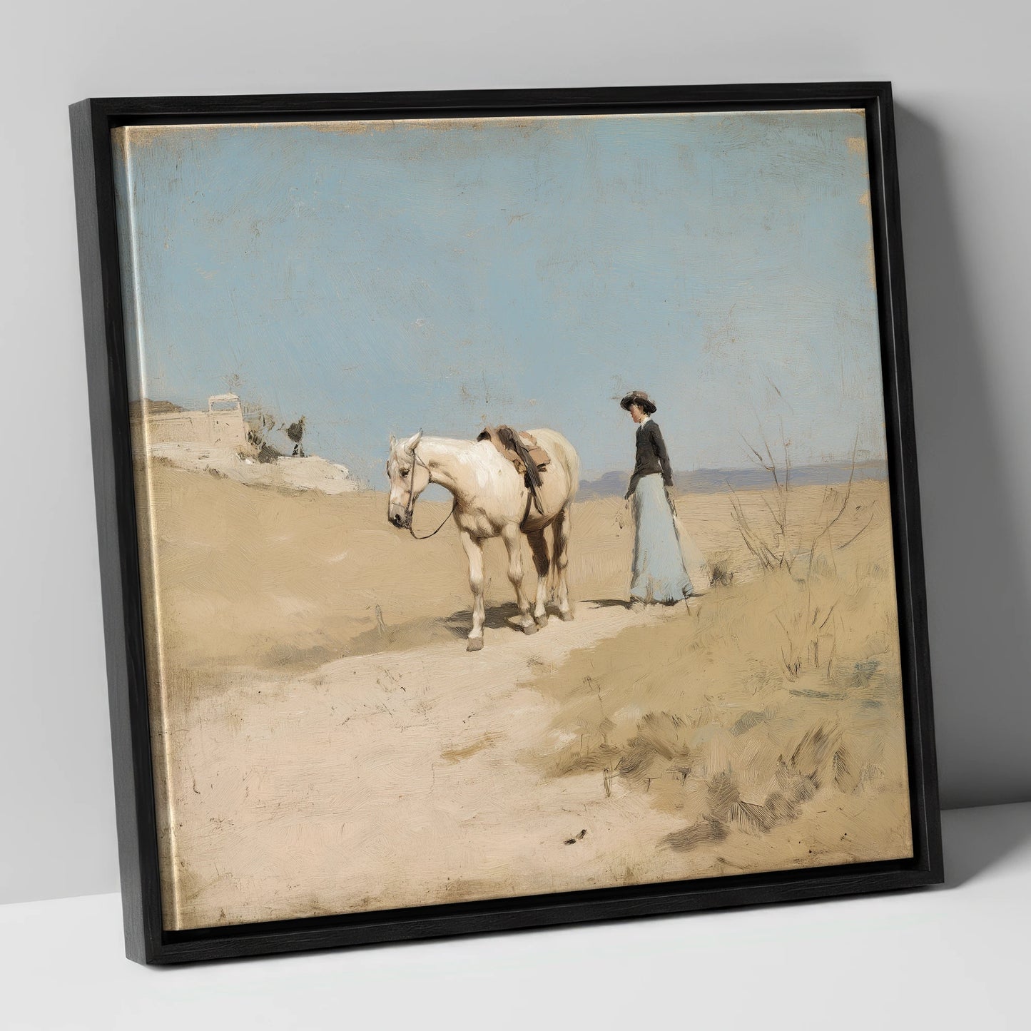 The Long Ride Home horse & rider canvas wall art in black frame