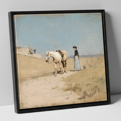 The Long Ride Home horse & rider canvas wall art in black frame