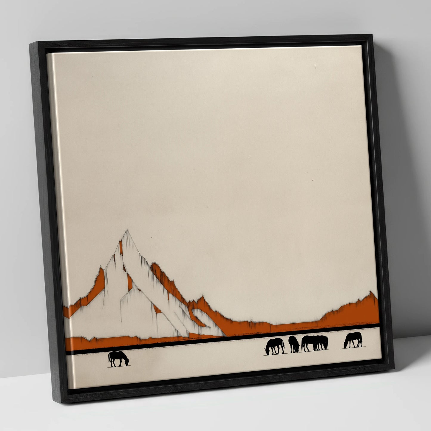 High Country Silhouettes horse landscape canvas wall art in black frame