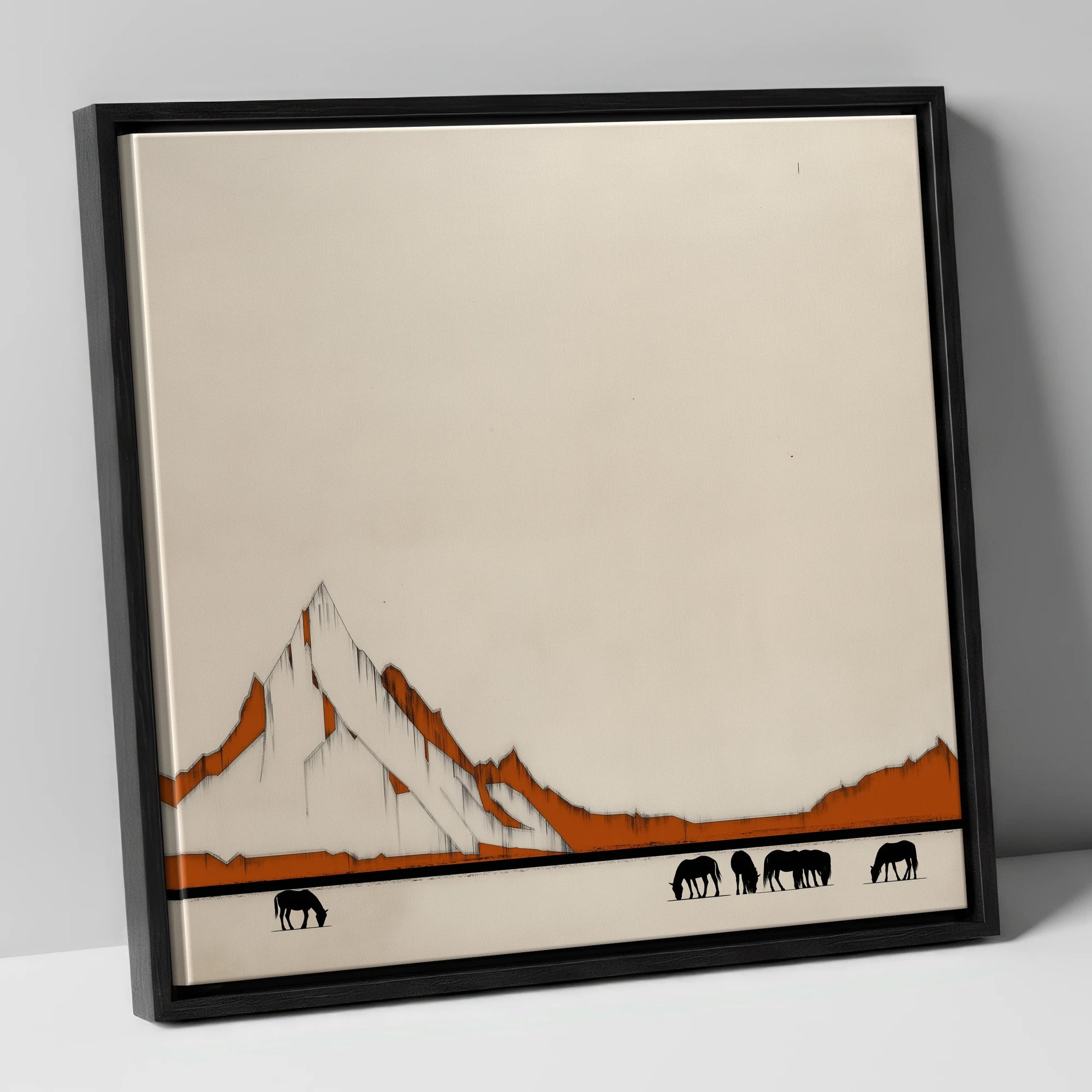 High Country Silhouettes horse landscape canvas wall art in black frame