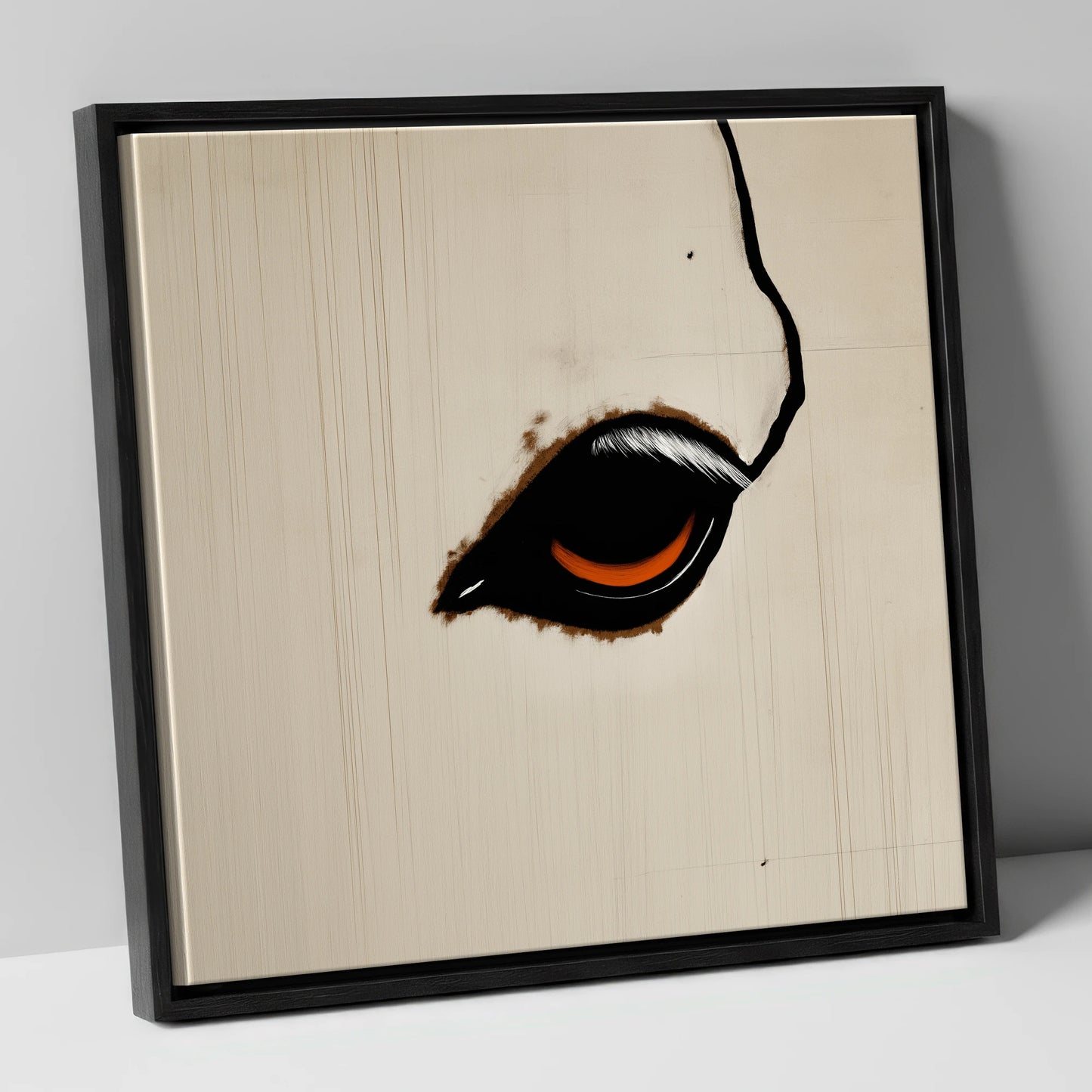 The Amber Gaze horse portrait canvas wall art in black frame