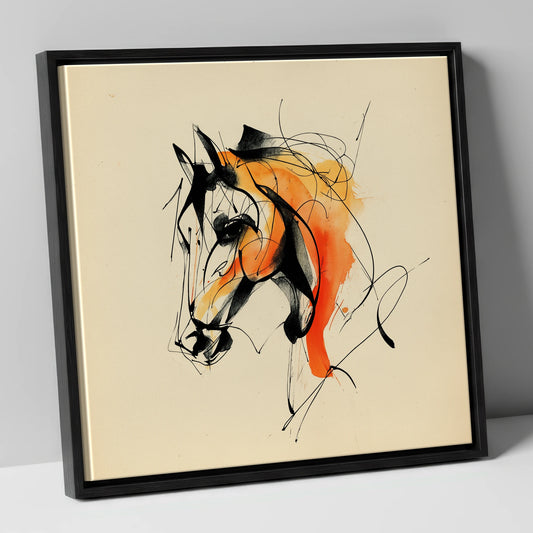 Amber Vitality horse portrait canvas wall art in black frame