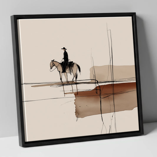Solitude in Sepia western horse canvas wall art in black frame