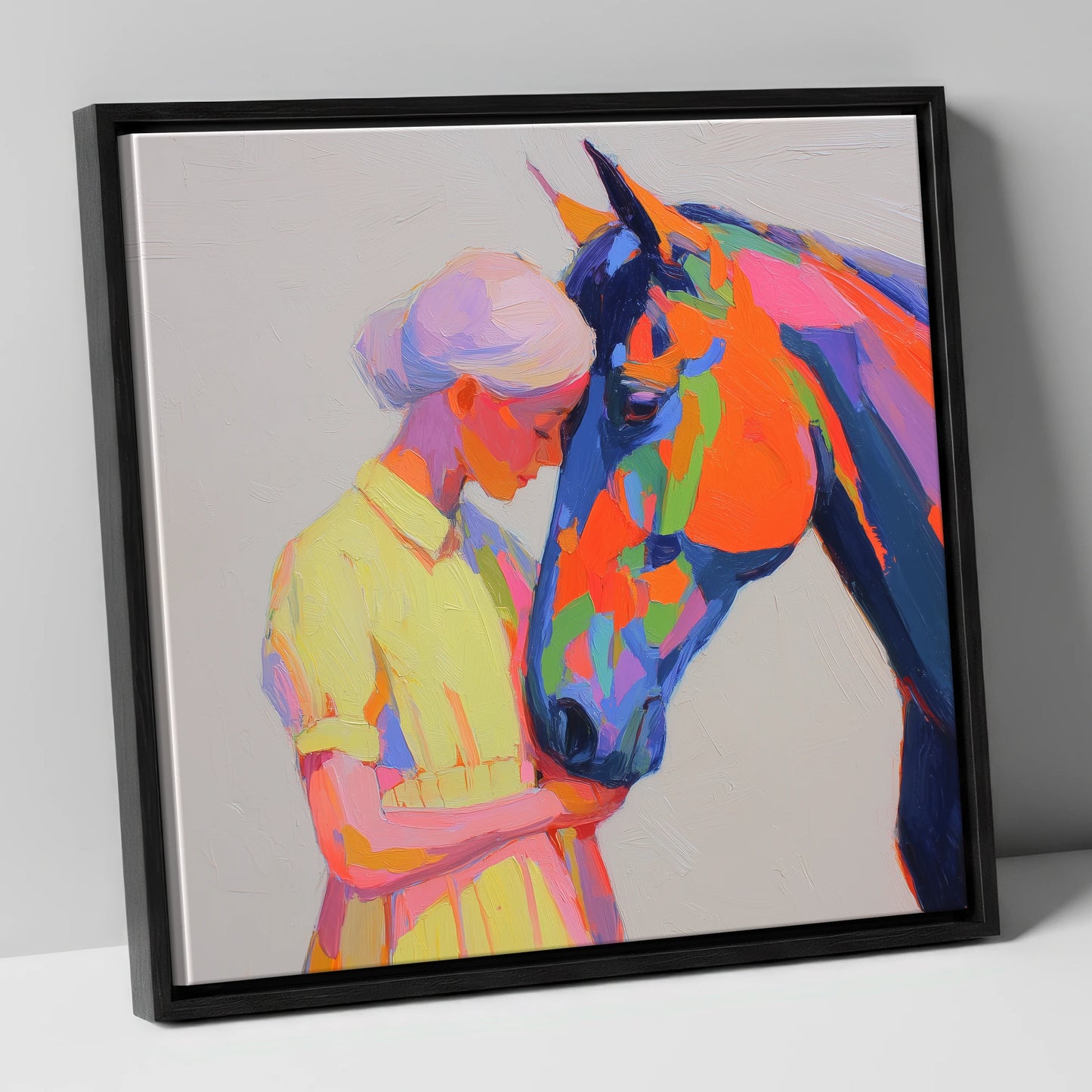 Radiant Connection horse & rider canvas wall art in black frame