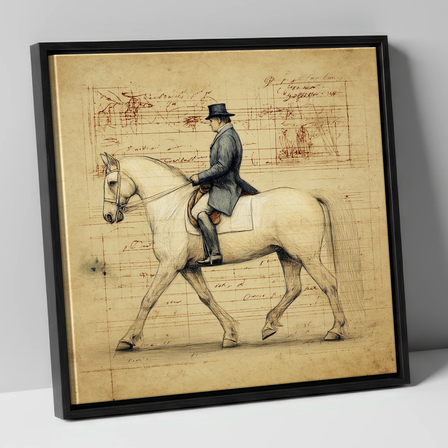 The Master's Study dressage horse canvas wall art in black frame