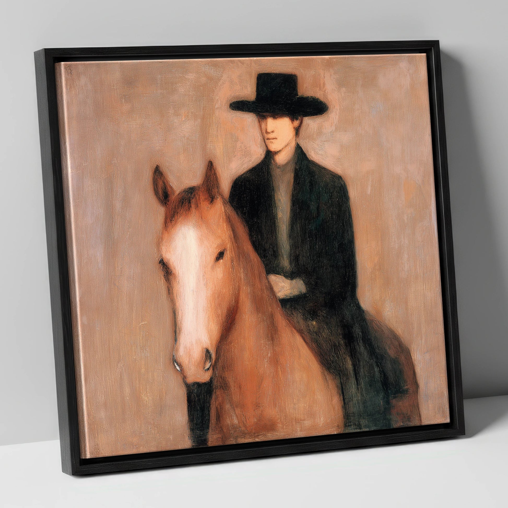 Serene Western Bond western horse canvas wall art in black frame