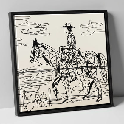 Linear Beach Ride beach horse canvas wall art in black frame