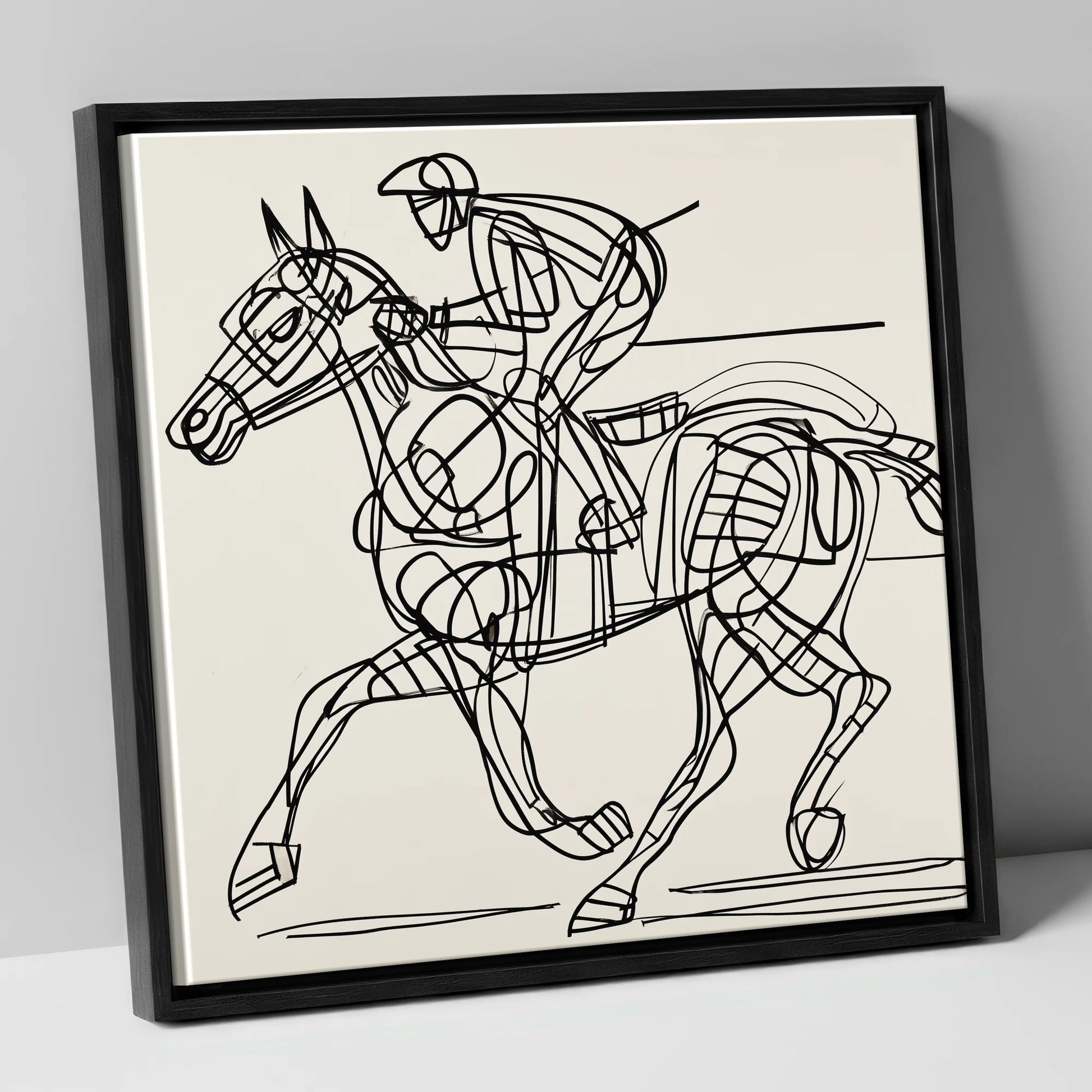 Linear Racing Form racing horse canvas wall art in black frame