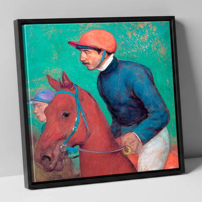 Turf Anticipation racing horse canvas wall art in black frame