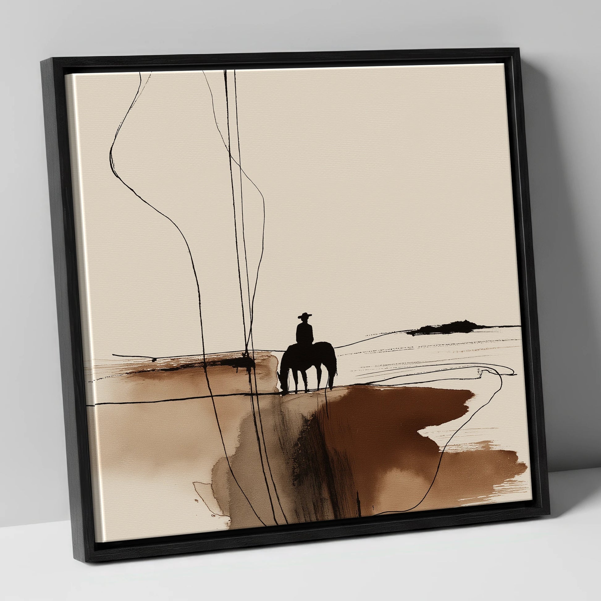 Solitary Western Horizon western horse canvas wall art in black frame