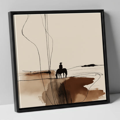 Solitary Western Horizon western horse canvas wall art in black frame