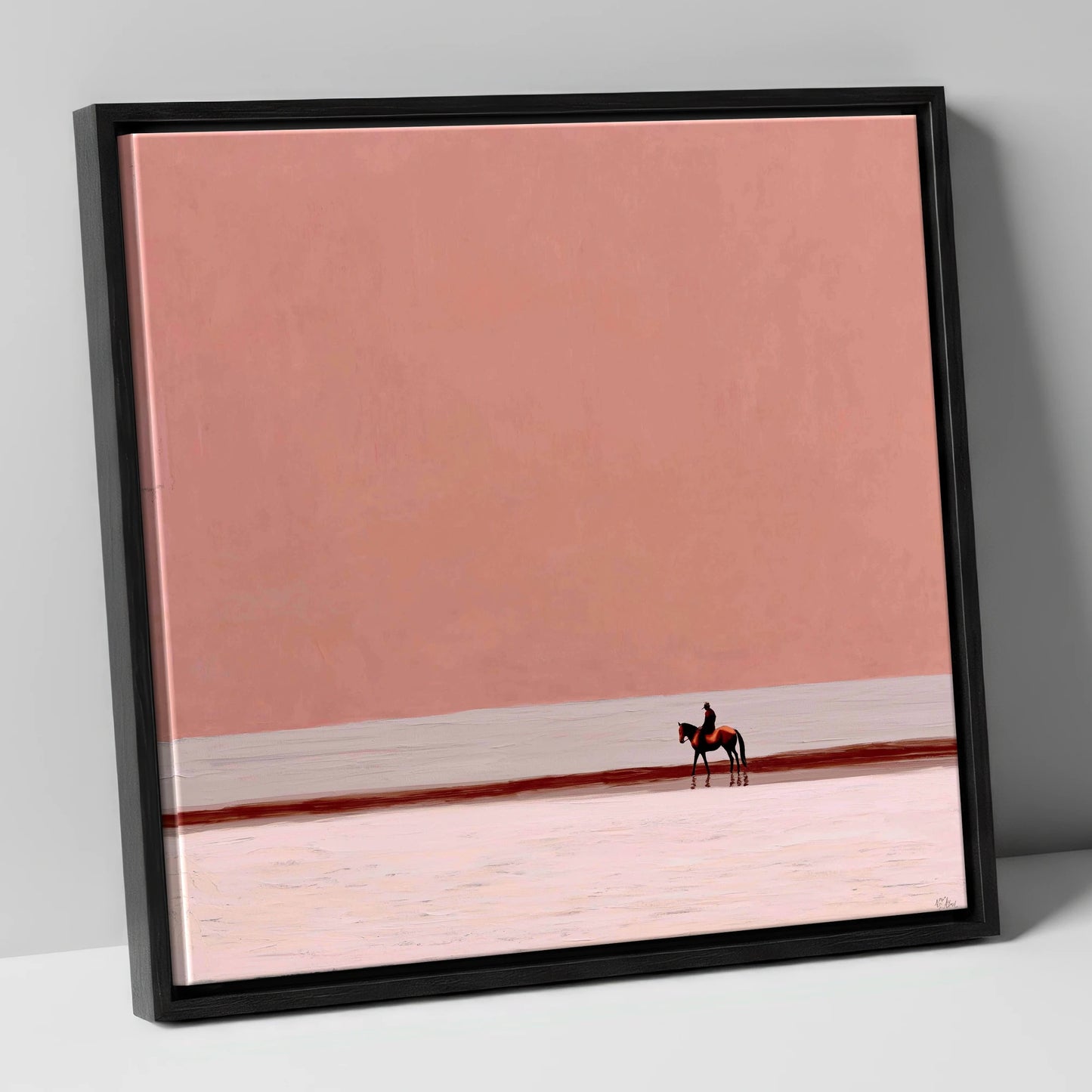 Solitary Rose Horizon horse landscape canvas wall art in black frame