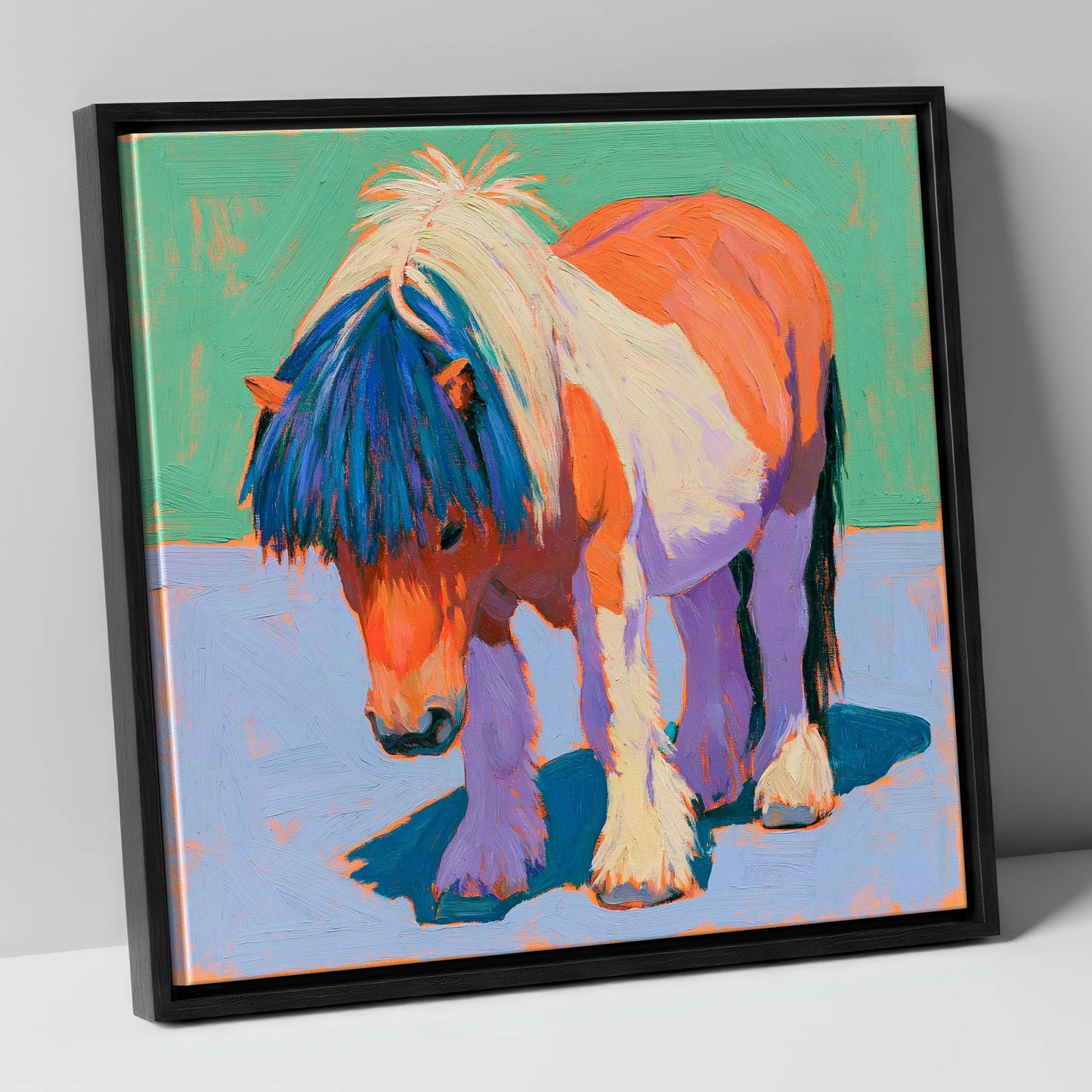 Shetland Pony In Vivid Colours horse breed canvas wall art in black frame