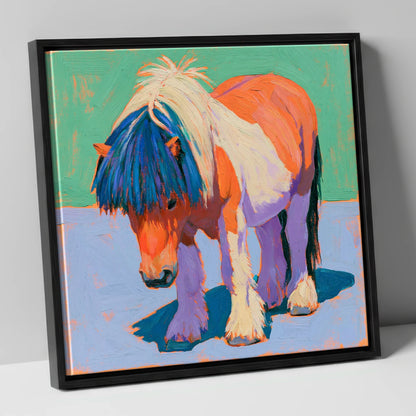 Shetland Pony In Vivid Colours horse breed canvas wall art in black frame