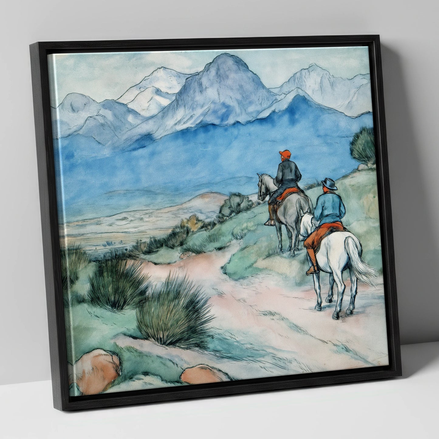 High Country Trek horse landscape canvas wall art in black frame