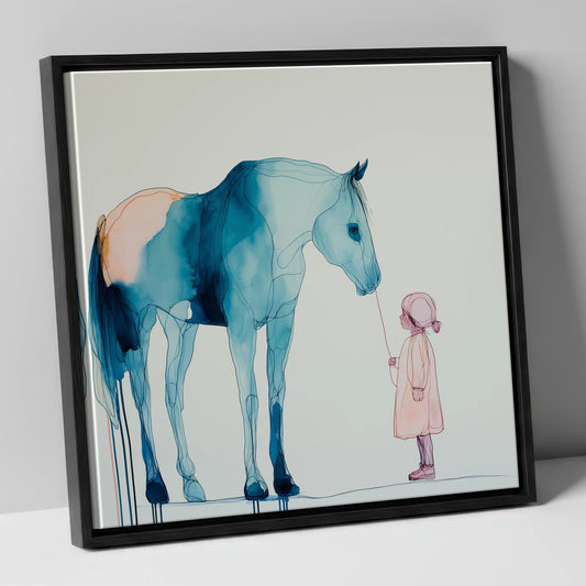 The Delicate Connection horse & rider canvas wall art in black frame