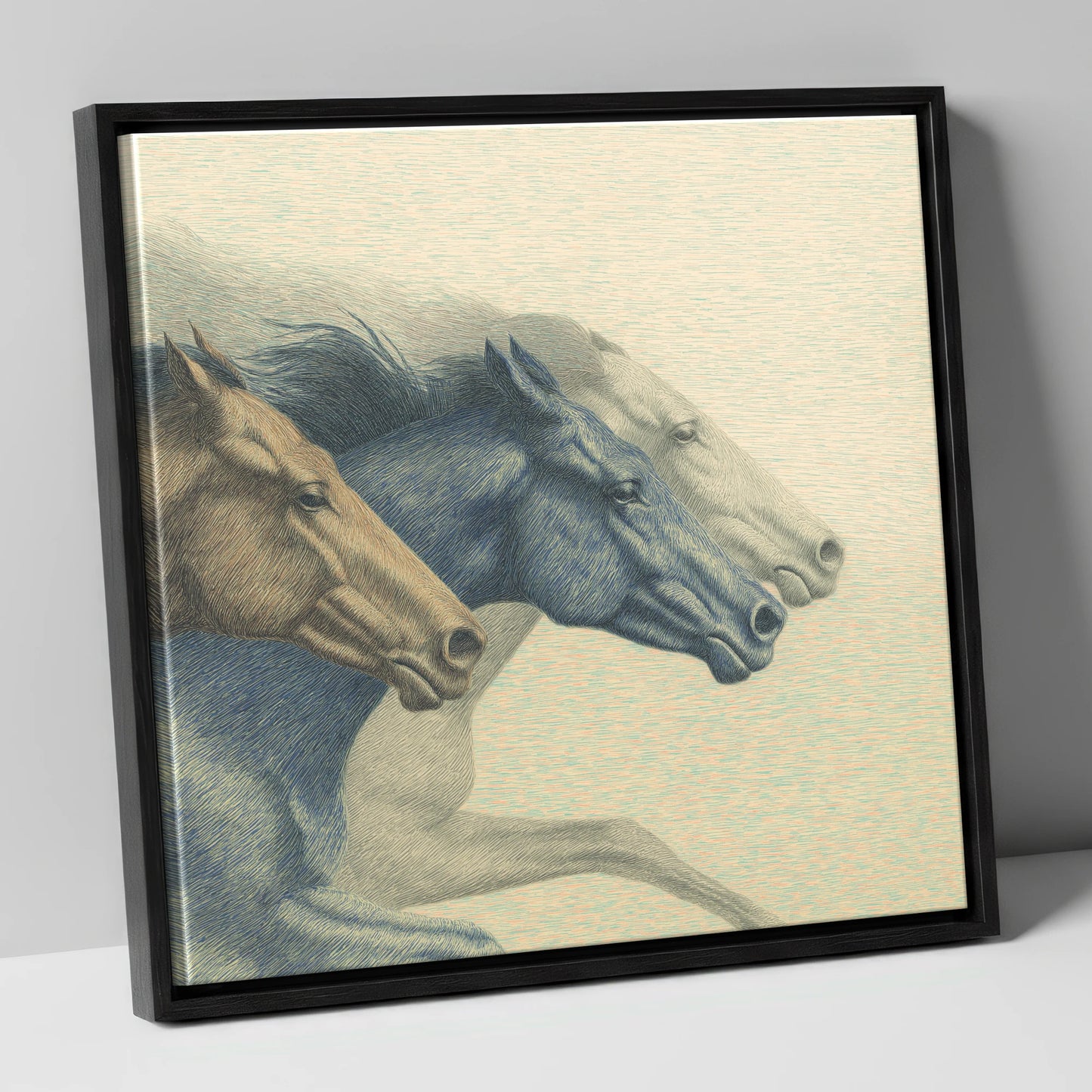 Stride For Stride racing horse canvas wall art in black frame