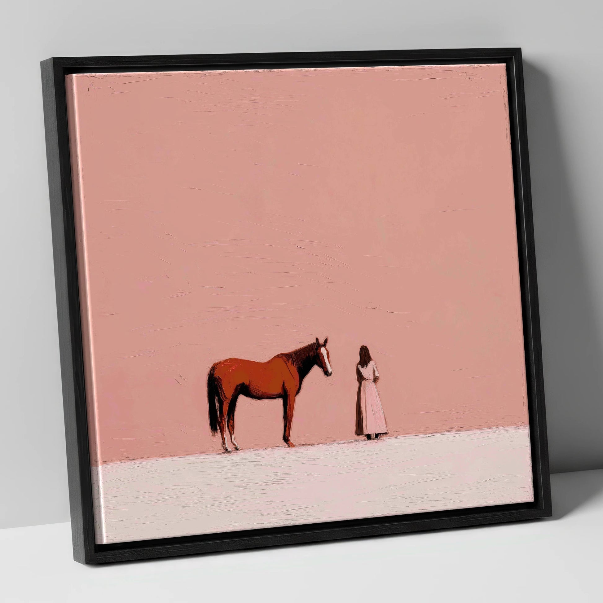 A Quiet Understanding horse & rider canvas wall art in black frame