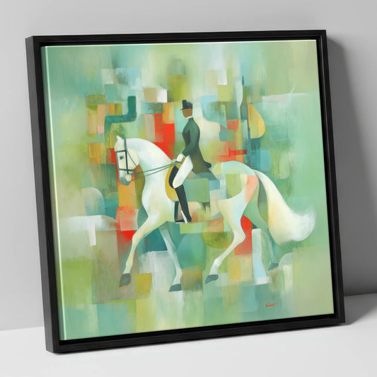 Modern Dressage Mosaic dressage horse canvas wall art in black frame