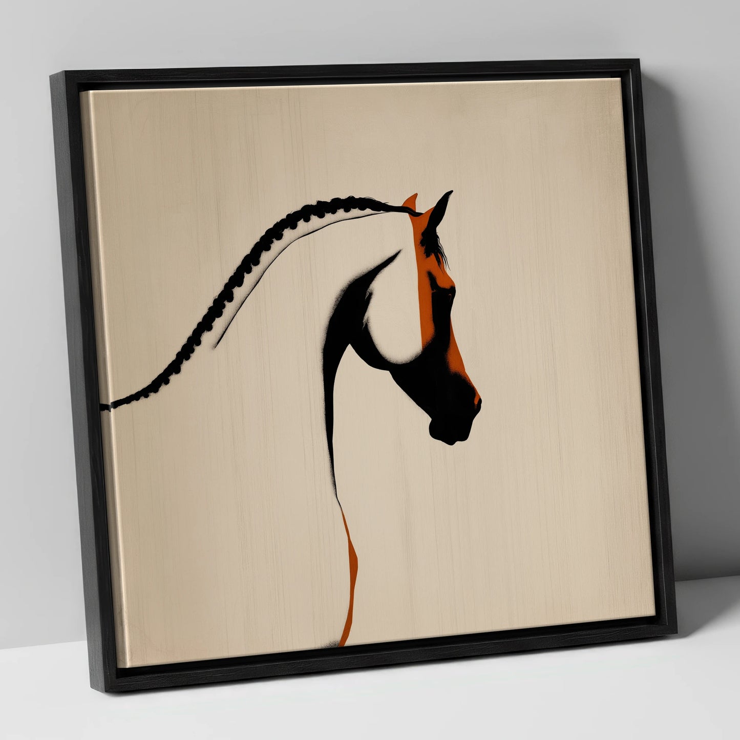 The Plaited Crest horse breed canvas wall art in black frame