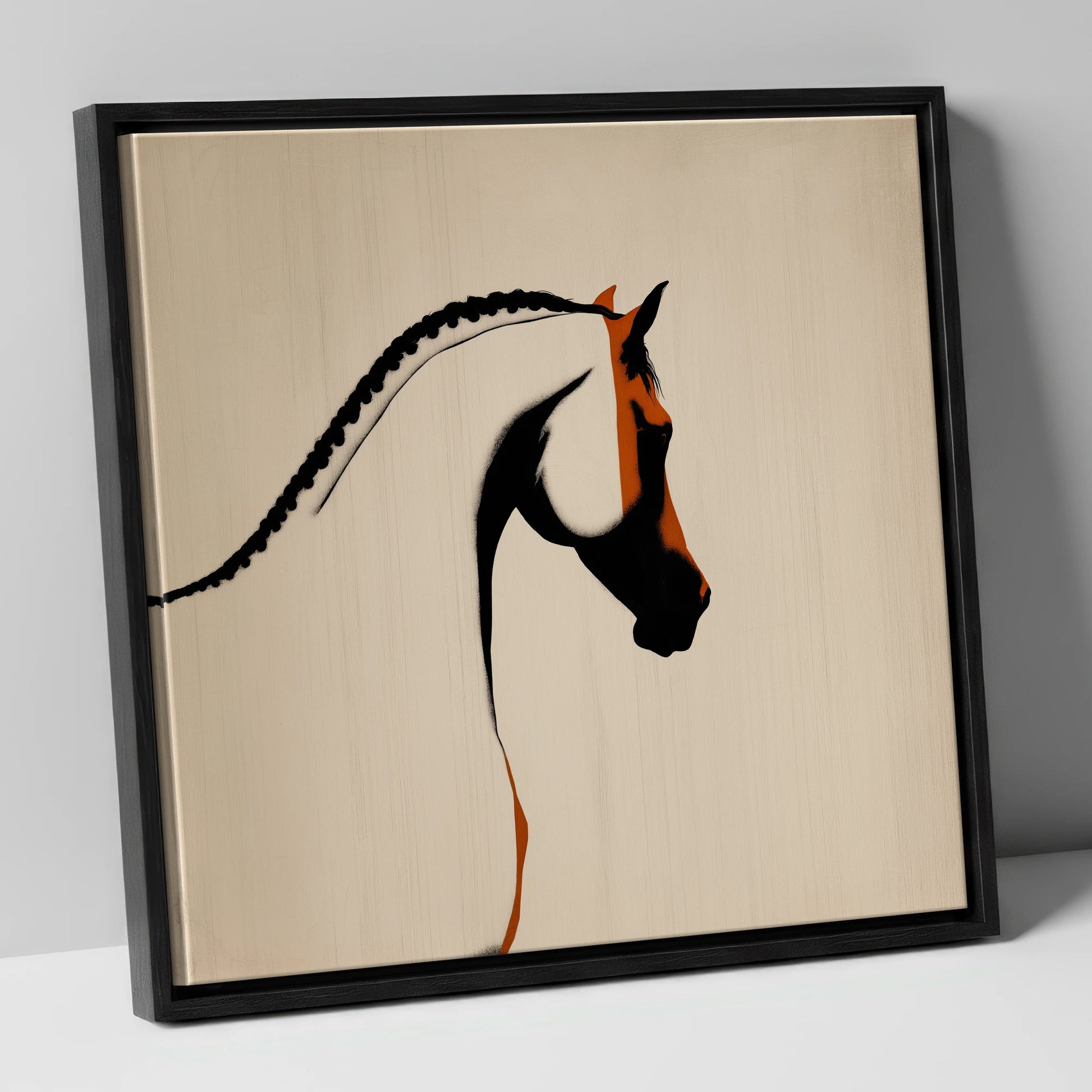 The Plaited Crest horse breed canvas wall art in black frame