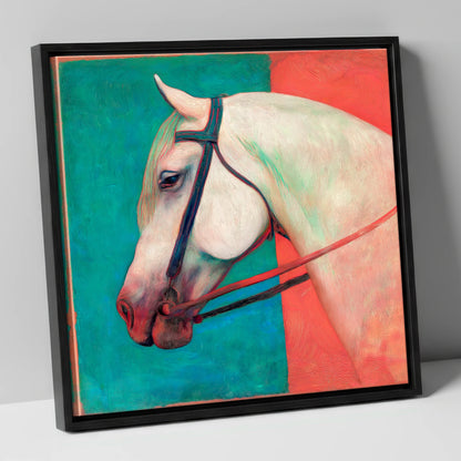 Crimson and Emerald Profile horse breed canvas wall art in black frame