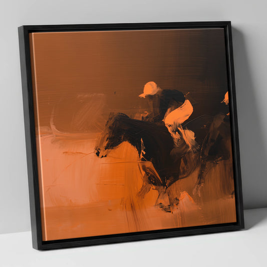 Amber Sprint racing horse canvas wall art in black frame
