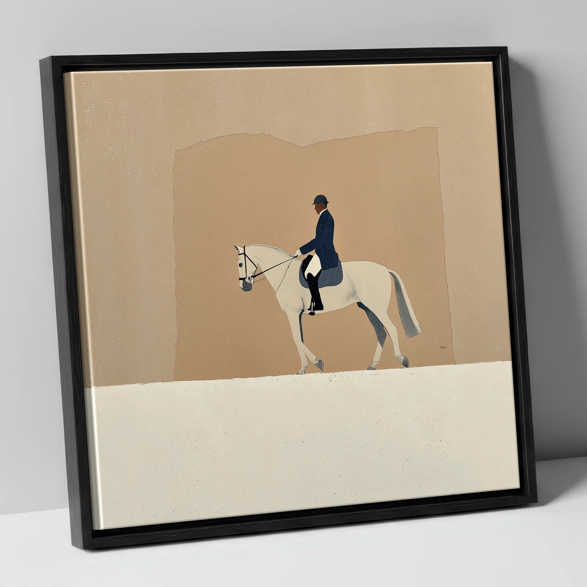 The Collected Grey dressage horse canvas wall art in black frame