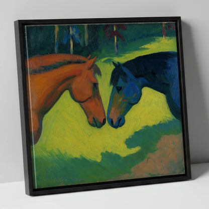Vibrant Equine Connection horse portrait canvas wall art in black frame