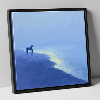The Indigo Shore horse landscape canvas wall art in black frame