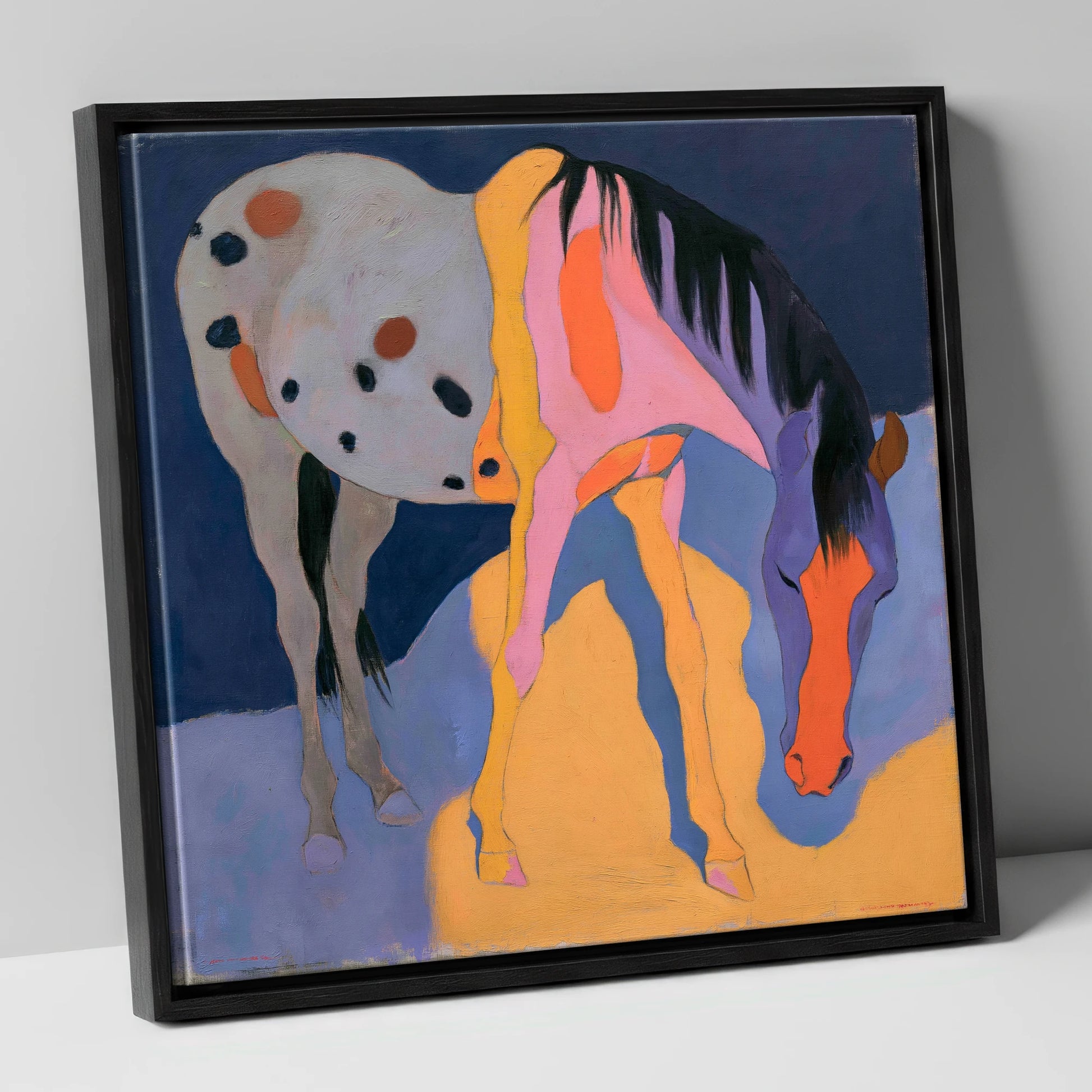 Vibrant Grazing Appaloosa Horse horse breed canvas wall art in black frame