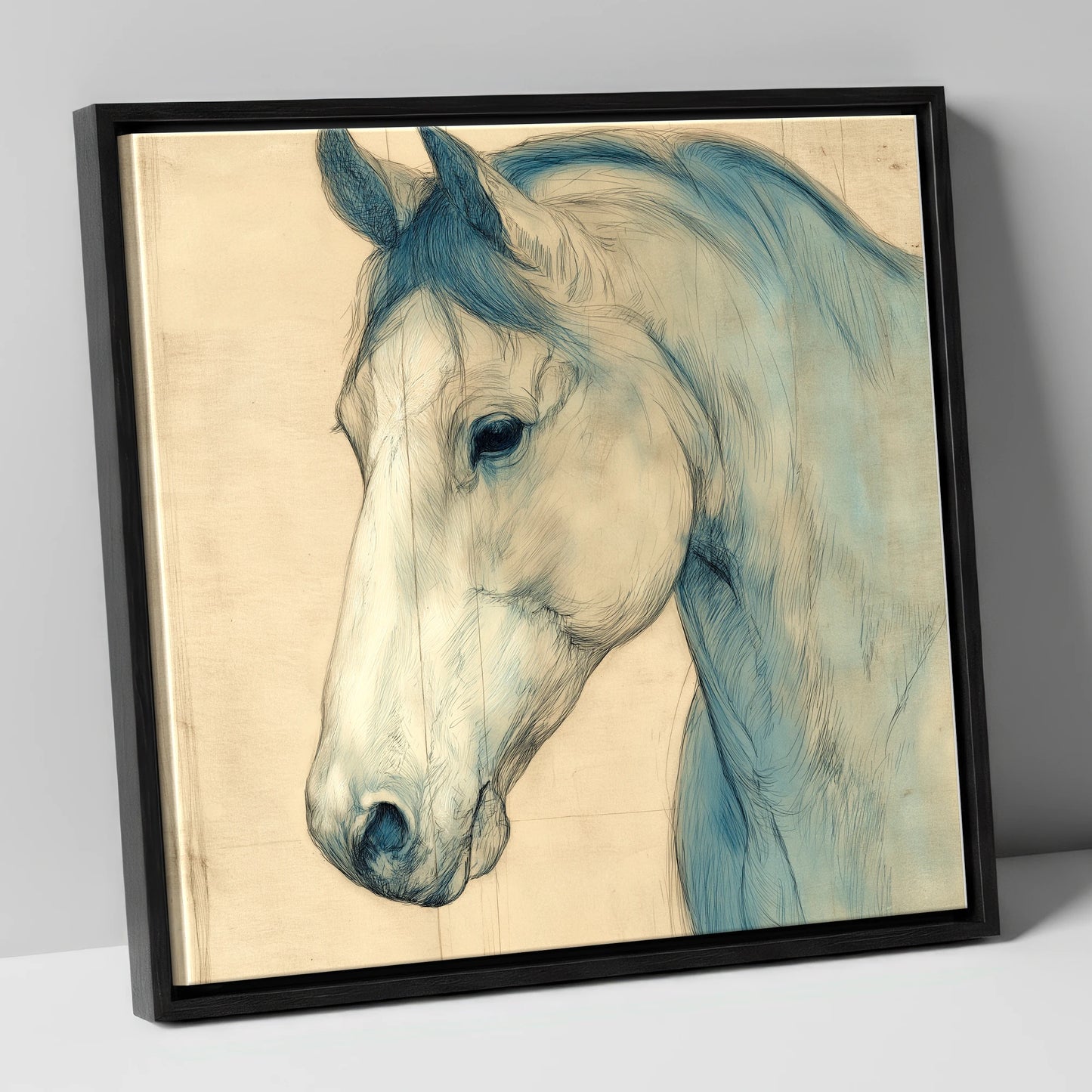 Parchment Profile Study horse portrait canvas wall art in black frame