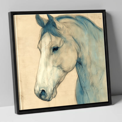 Parchment Profile Study horse portrait canvas wall art in black frame